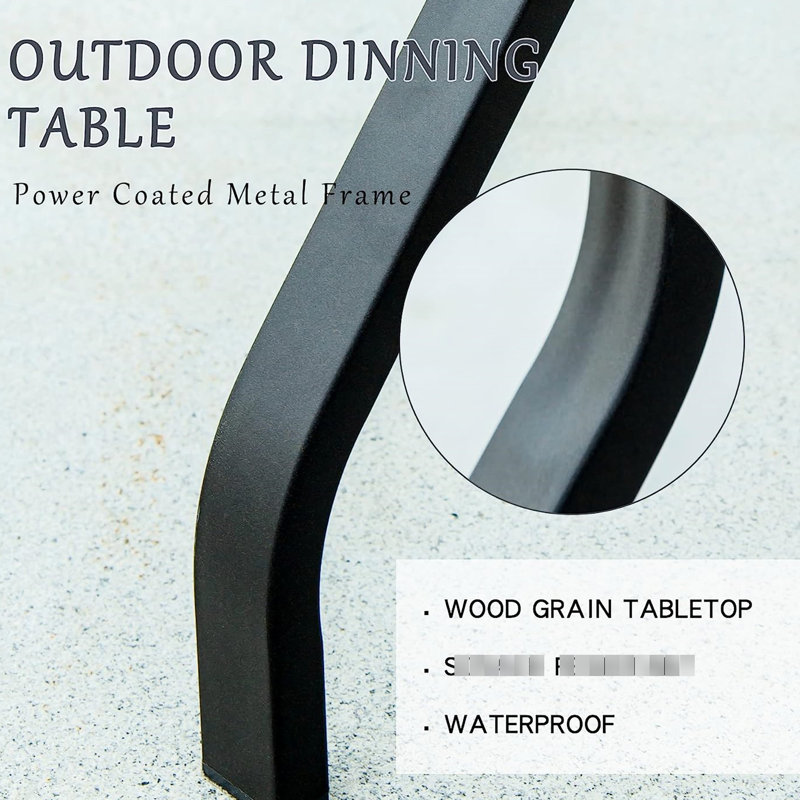 Beige Outdoor Table With Metal Frame And Faux Wood Tabletop For Relaxing Modern Deck Structure