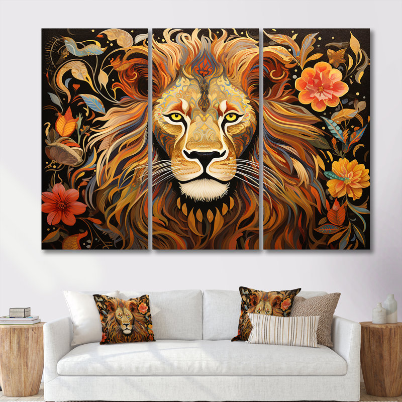 Sayer - ensemble d'art mural animal lion, Toile tendue, H 40 po x l 60 po x P 1 po