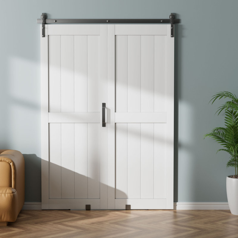 32in. X  84in.H Bi-Fold H Frame Sliding Paintable Bifold Barn Door Closet Doors With Hardware Kit Included, 32" x 84"