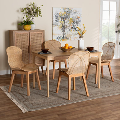 Kinnard 4 - Person Rattan and Mahogany wood Dining Set