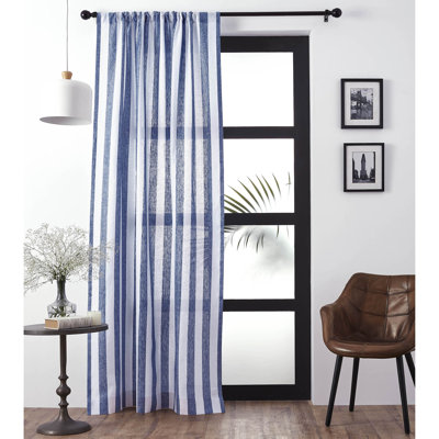 Striped Pure Linen Semi-Sheer Curtain Panel