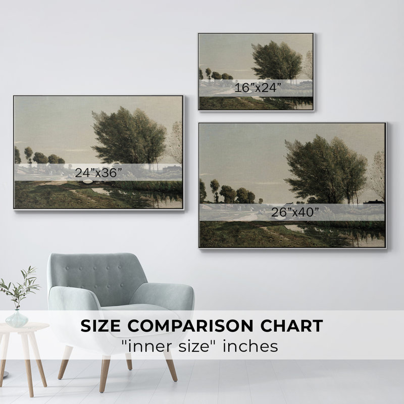 Paysage rétro-CDLXVII, Toile avec cadre blanc, H 41 po x l 27 po x P 2 po