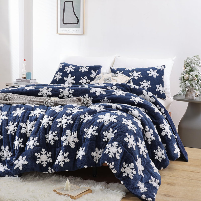 Ensemble d'édredon de Noël 3 pièces - édredon en flocon de neige blanc en 3D avec deux taies d'oreiller