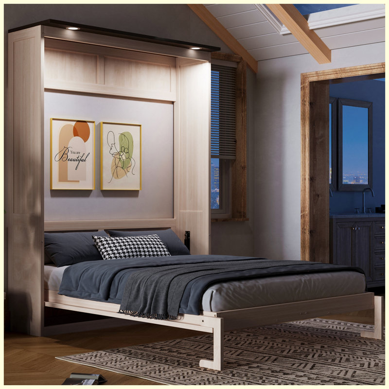 Grand lit escamotable avec lumières DEL et grand lit escamotable beige pour petits espaces