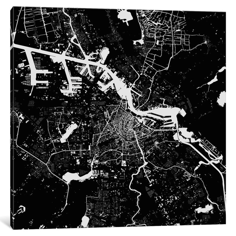 « amsterdam », impression verticale sur toile tendue, H 16 po x l 16 po x P 1 po, Papier d'art encadré noir, Blanc