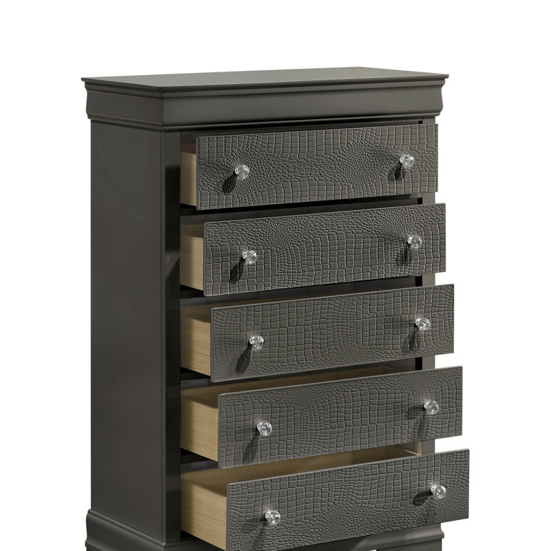 Commode 5 tiroirs Blaze, Gris métallisé