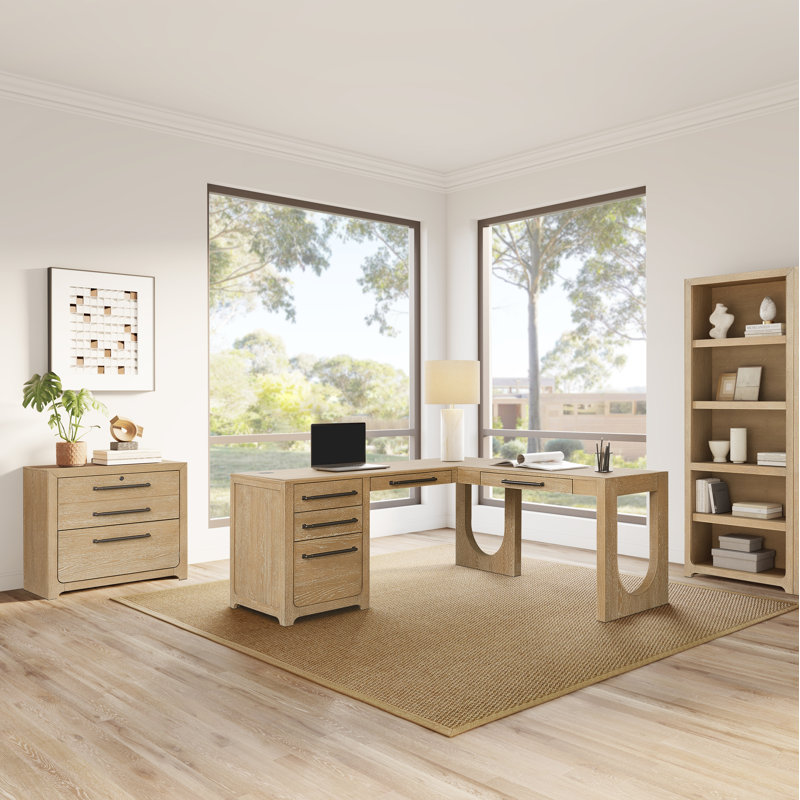 Fitzgerald L-Shaped Computer Desk with Built-In Electrical Outlet