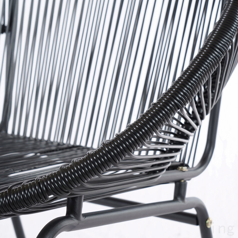 Chaise d'extérieur en osier de patio, rotin PE noir et structure en fer, ensemble de 2, Noir