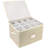 Stemware Storage Container For Moving, Hard Shell, Stackable Wine Glass Storage Box With Dividers & Handles, Crystal Glassware, Beige