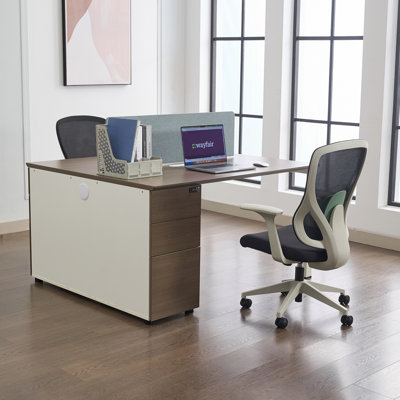 Okeysen 2 Person Workstation Modular Attachable Office Desk with 2 BIFMA-Certified Office Chairs