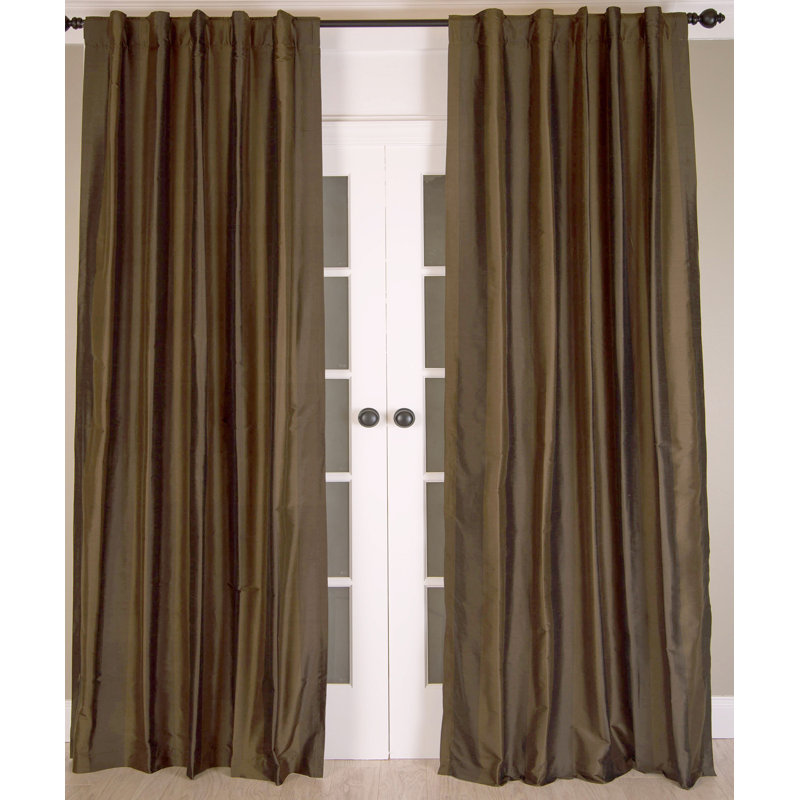 Dupioni Silk Room Darkening Cotton Lining Curtain Panel with Back Tabs for Bedroom, 51" W x 84" L
