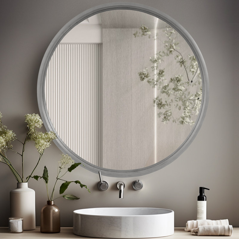 Karrina Accent Wood Round Mirror, Walnut, 32" x 32"