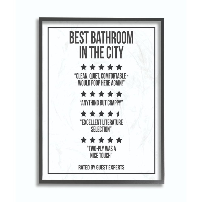 «Five Star Bathroom» par Daphne Polselli - impression d'art textuel cadre flottant, H 20 po x l 16 po x P 1,5 po