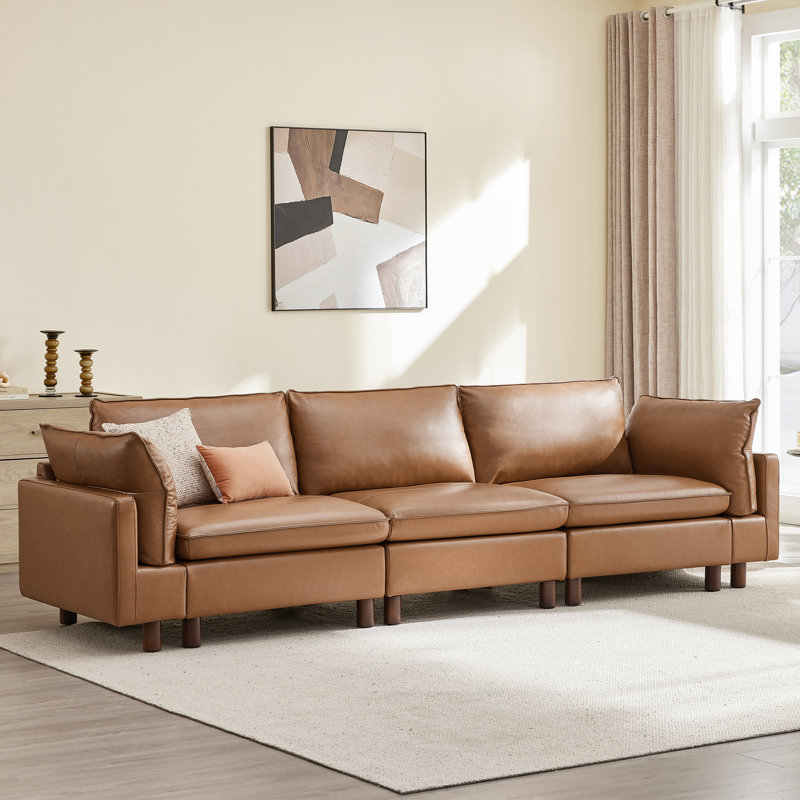 Canapé modulaire en cuir fleur et polyuréthane 3 pièces l 126,8 po Solena, Saddle