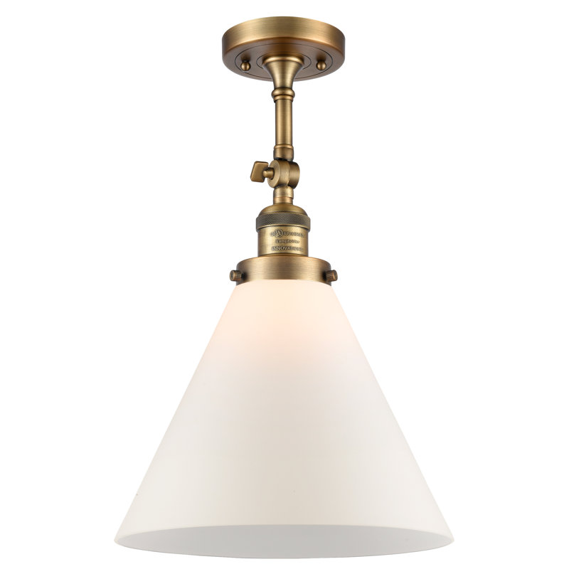 Tenny Glass Semi Flush Mount, Brushed Brass, Matte White, No Bulb Included