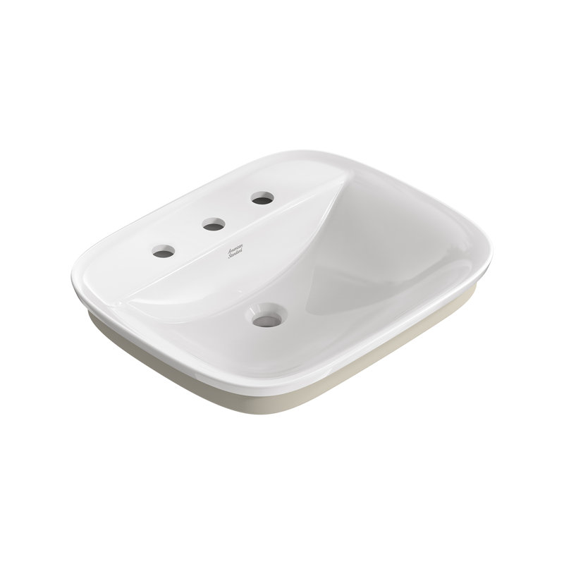 White Ceramic 22" Rectangular Bathroom Sink with Faucet Holes