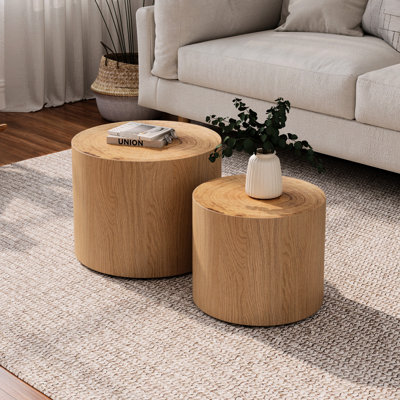 Ensemble de 2 tables basses gigognes avec plateau en forme de véritable arbre