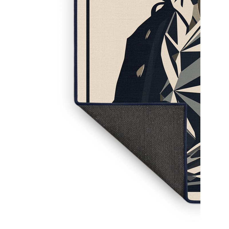 Soft Plush Duque Pirate Captain Modern Geometric Area Rug in Gray – Navy Binding, 2x4