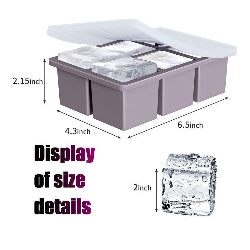 Paquet de 3 grands plateaux à glaçons en silicone - Moules à glaçons carrés de 2 pouces pour le whisky et les cocktails, machine à cubes de whisky à l'ancienne (énormes cubes à fusion lente), noir + gris foncé + mauve