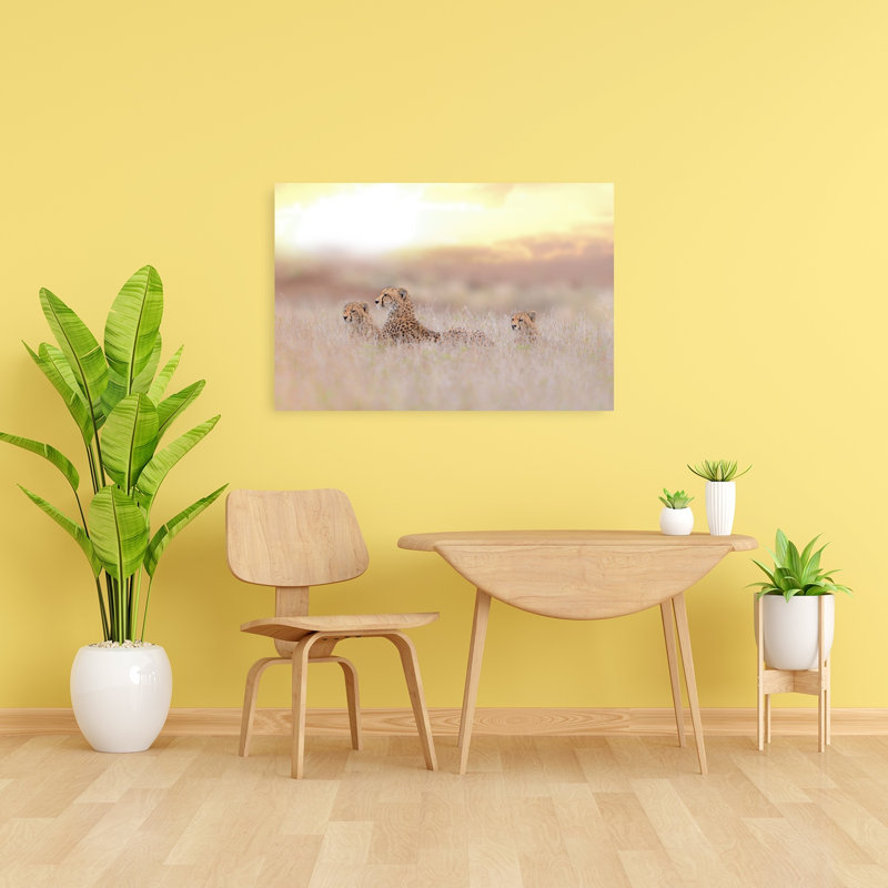 «Cheetah Family Golden Peaceful Serene Tranquil Cat Animal Nature», reproduction d'art murale, 24" H x 36" W