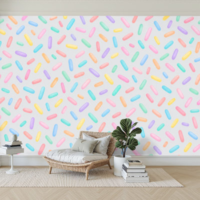Wall Mural Peel and Stick Wallpaper Pastel colorful glaze sprinkles sweet seamless white for cool Self-Adhesive Removable Contact Paper Wall Decor for Living Room Bedroom 100"H x 144"W