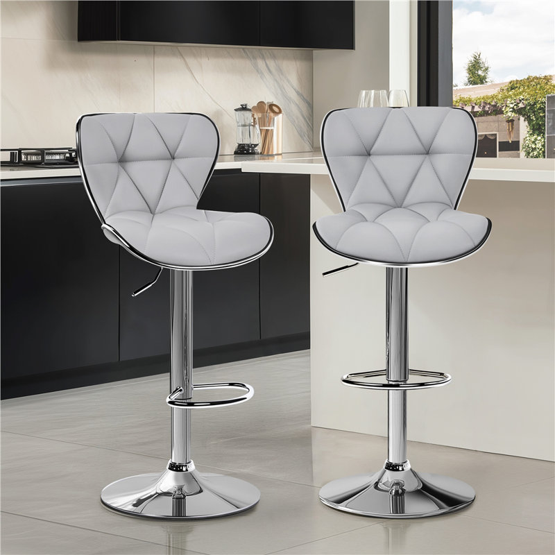 Elna Stylish Adjustable PU Leather Swivel Bar Stool Counter Height Bar Chairs with Large  Base, Light Gray