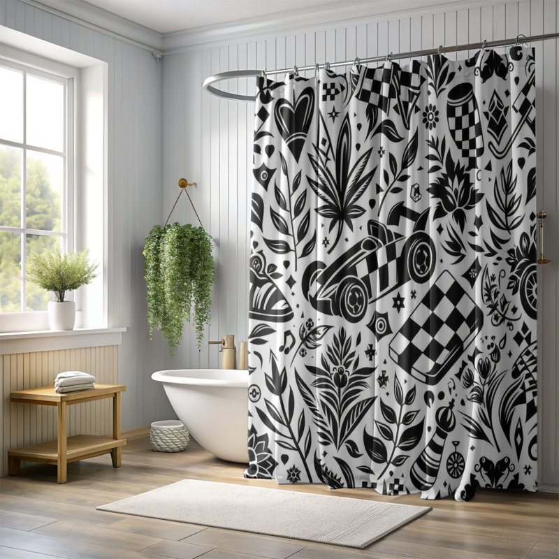 Rideau de douche Earlis Bold Grid - 1 pièce, H 74 po x l 71 po
