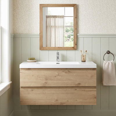 Meuble-lavabo suspendu de 42 pouces avec lavabo intégré en résine et carbonate de calcium, préassemblé