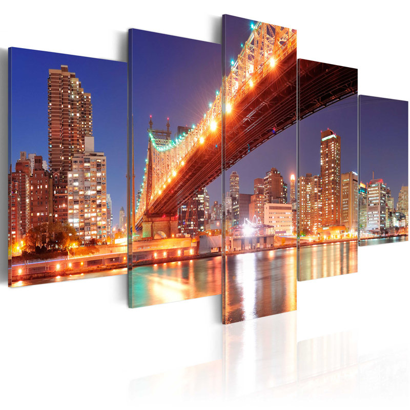 Golden Reflections NYC 5 Piece Wall Art Set on Canvas, 100cm H x 200cm W