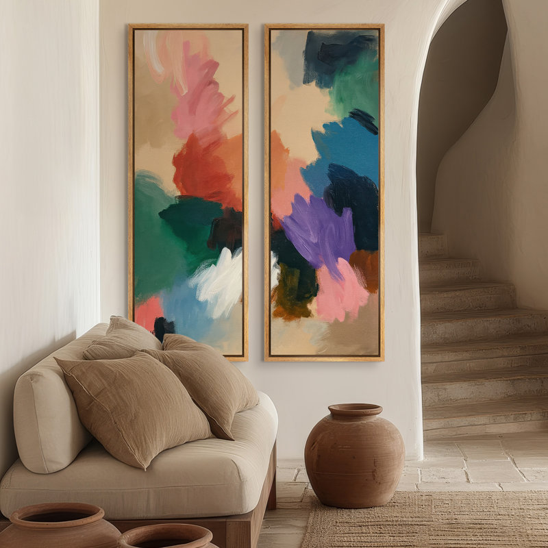 Abstrait coloré pour chambre à coucher - ensemble de 2 reproductions d'art murales encadrées sur toile 60 po x 20 po x 2 pièces