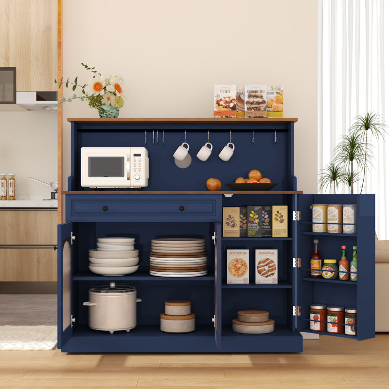 Garde-manger avec porte vitrée et tablette pour micro-ondes, Bleu