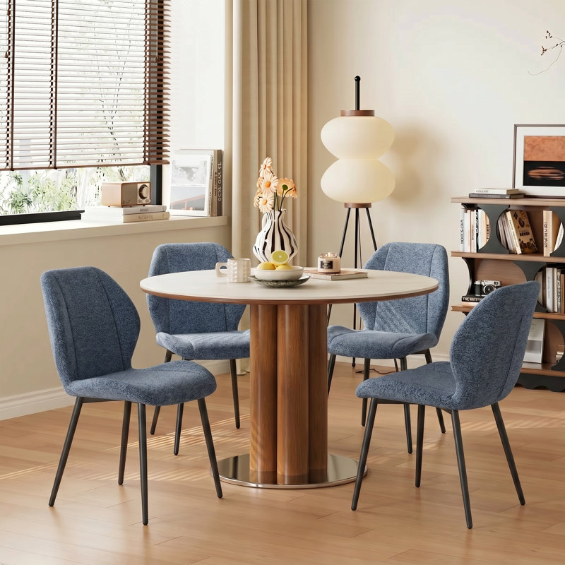 Chaises de salle à manger rembourrées style Mid-Century avec dossier courbé et pieds en métal, Blue