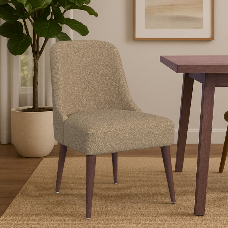 Chaise de salle à manger Guy avec pieds fuselés ambre foncé, tissu, Brun bouclé