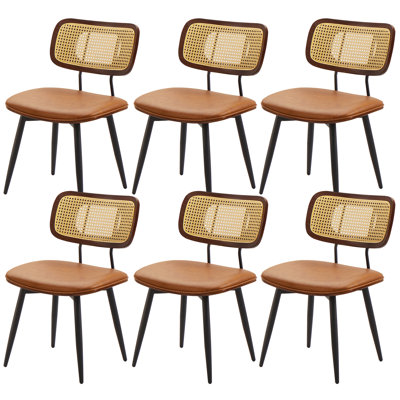 Chaises de salle à manger modernes pivotantes en similicuir avec dossier en rotin
