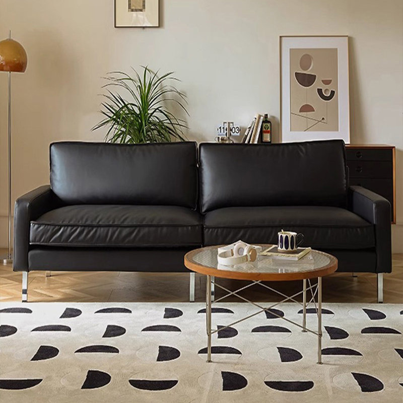 Canapé modulaire noir en cuir véritable, H 34,25 po x l 86,61 po x P 38,58 po