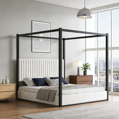 Lit plateforme à baldaquin Upholstery, parfait pour les chambres modernes et élégantes