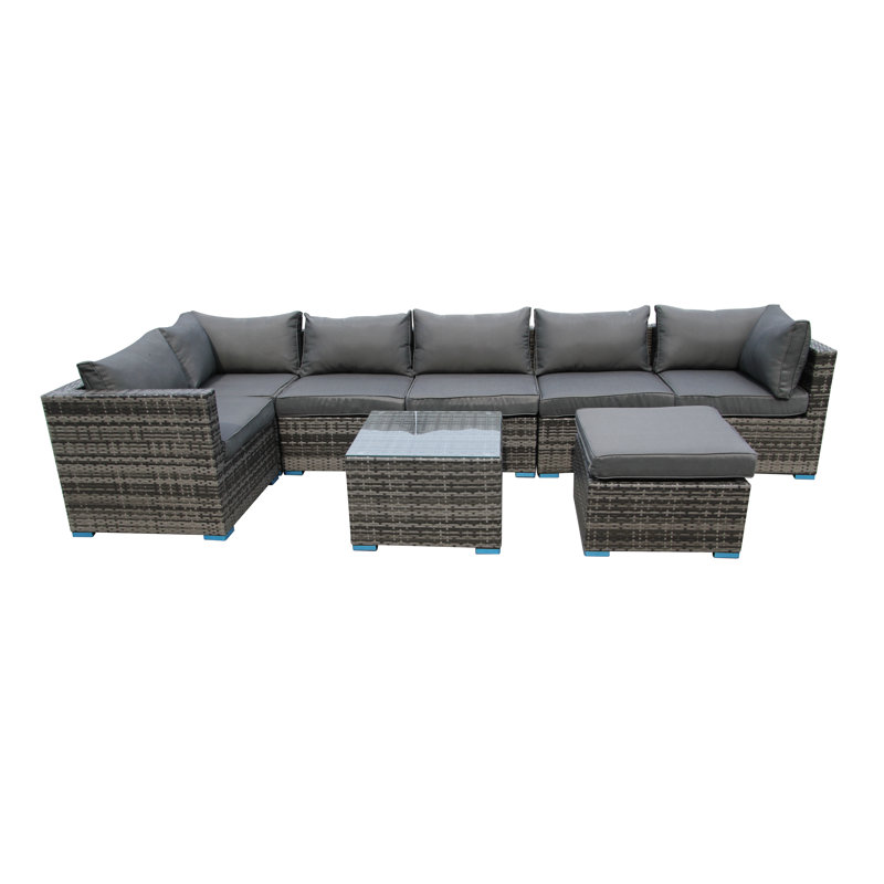 Askim 7 Seater Rattan Sofa Set, Grey