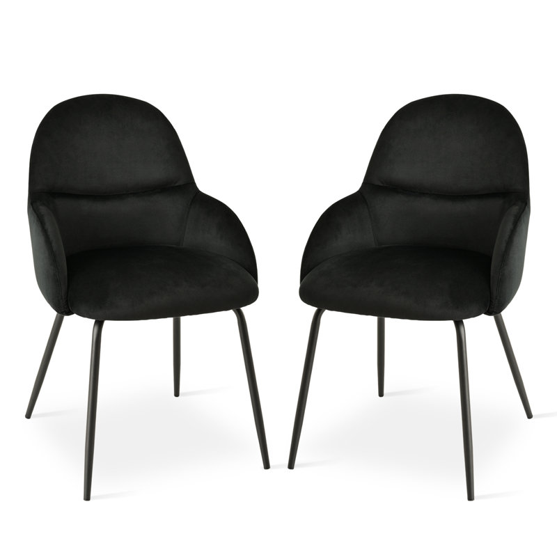 Antin Modern Upholstered Dining Chair with Armrest, Black Velvet