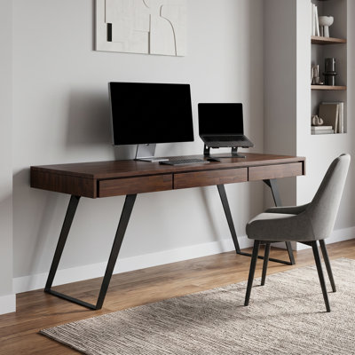 Lowry 72"W Solid Acacia Wood and Metal Modern Industrial Writing Desk with 2 Deep Drawers and Flip-Down Keyboard Tray