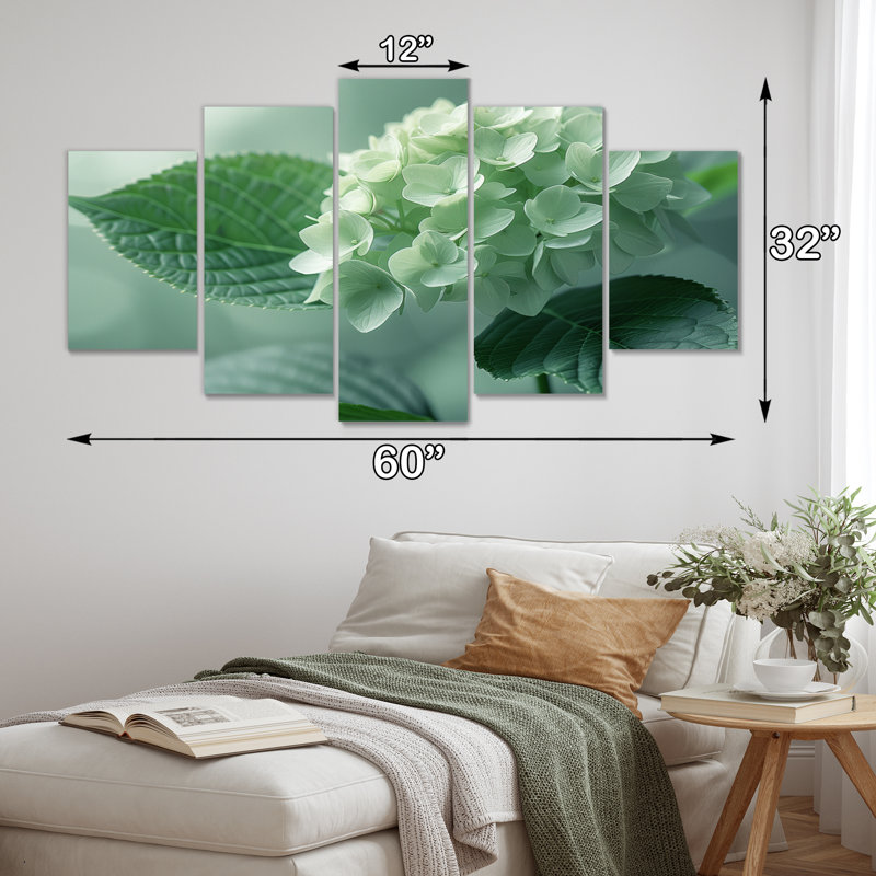 Tropical Green Monochrome Hydrangea Photo I - Hydrangea Wall Decor Set