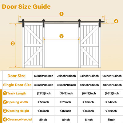 84"H White Pre-finished Wood Double Barn Door Hardware Kit K-Shape X-Shape Design Solid Wood Sliding Door Two Soft Close Sets