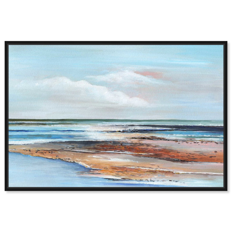 "Coastal Dreams", art abstrait pastel sur toile par Art Remedy, Cadre noir, H 21 po x l 25 po