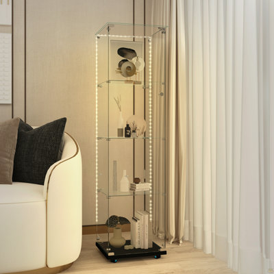 Tempered Glass Display Cabinet,Wine Cabinet, Storage Cabinet,File Cabinet, Tempered Glass Top,Bluetooth LED Light Strip