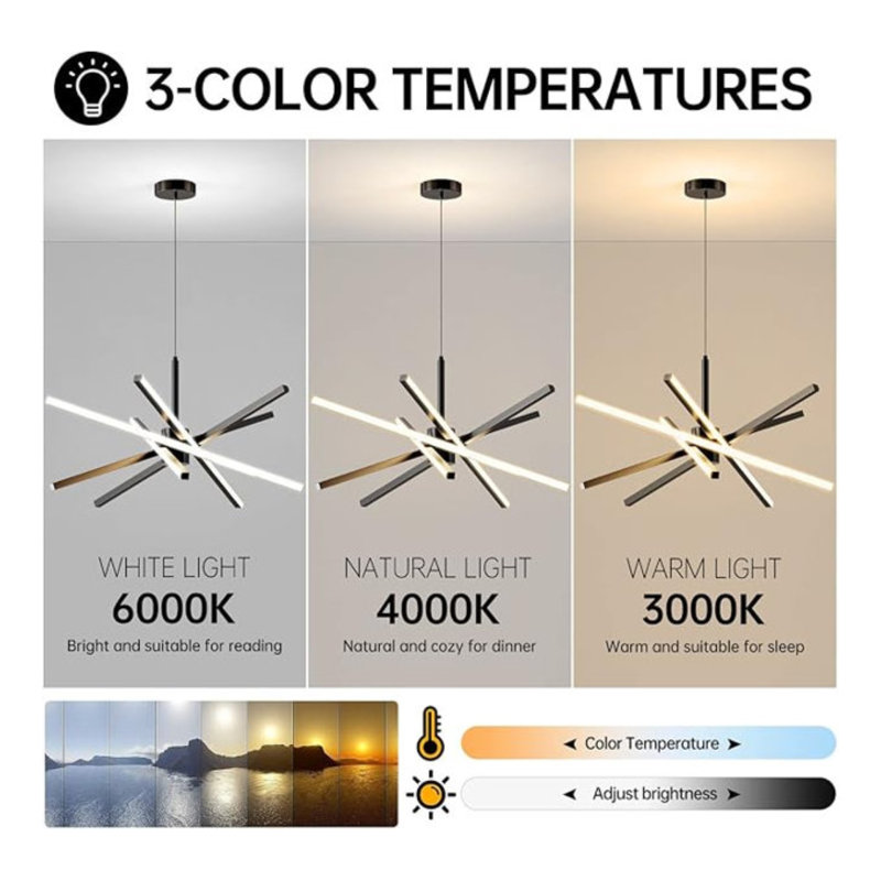 Luminaire suspendu moderne à intensité variable de lustre DEL de 31,5 po avec télécommande pour la salle à manger, le salon, la cuisine et la chambre Spoutnik