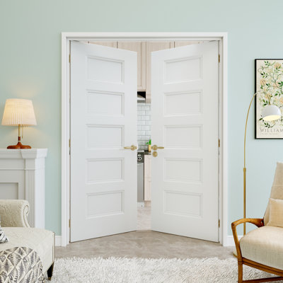 64" x 80" 5-Panel Hollow Core Double Doors, French Doors Slab Replacement, White Finished & Paintable, Durable & Waterproof, Suit for Pantry Door, Laundry Door, Closet Door, Room Door, Home Office Door