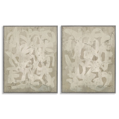 Beige Neutral Brutalist Style 2 PC Framed Giclee Art Set by June Erica Vess
