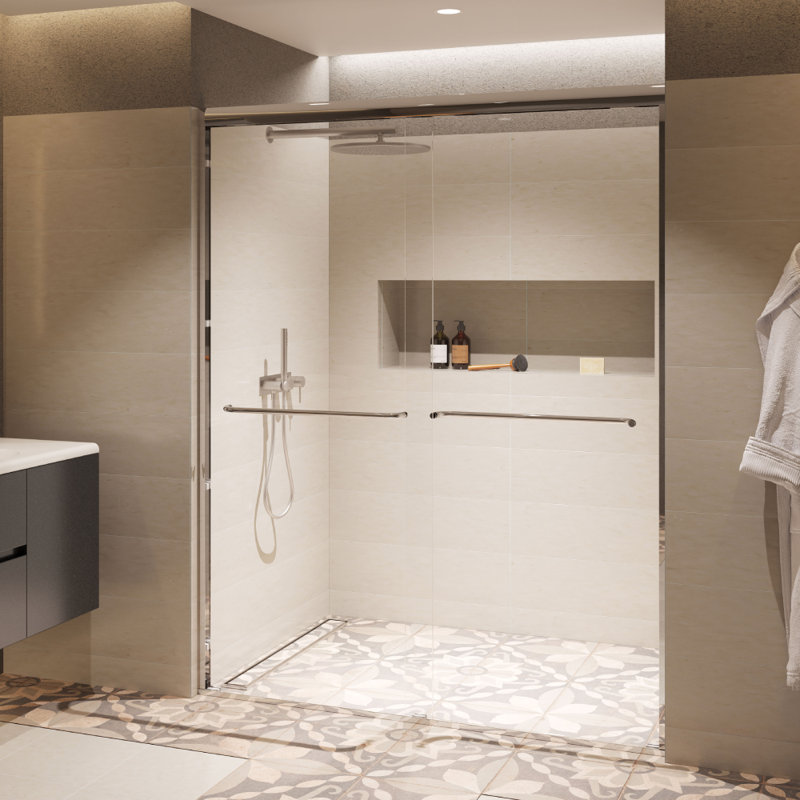 Porte de douche coulissante en verre trempé transparent sans cadre de 6 à 60 po x 76 po Strada Light, Chrome poli