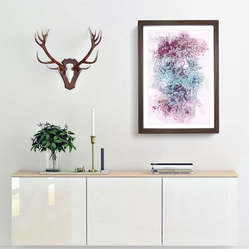 Pretty Flowers Abstract Art - Picture Frame Painting Print, 50cm H x 35cm W x 2cm D, Walnut
