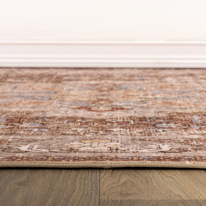 Tapis brun châtaignier traditionnel antidérapant lavable à la machine, 2 pi x 3 pi
