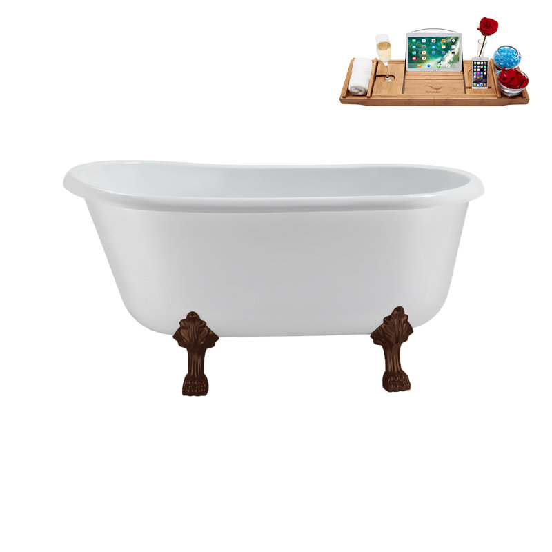57.5'' x 29.5'' Soaking Acrylic Bathtub, Matte Oil Rubbed Bronze, Matte Pink